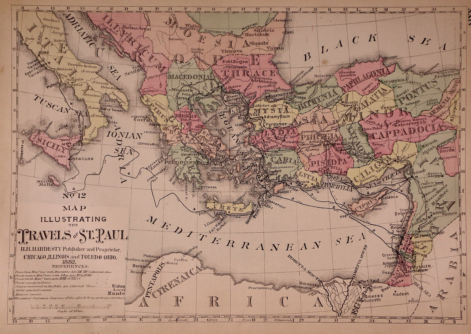 1883 Historical Map #12 ~ The Travels of Saint Paul (11×14)