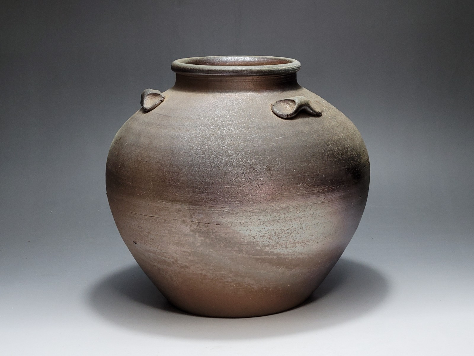 Bizen ware, three-handled vase, with signature