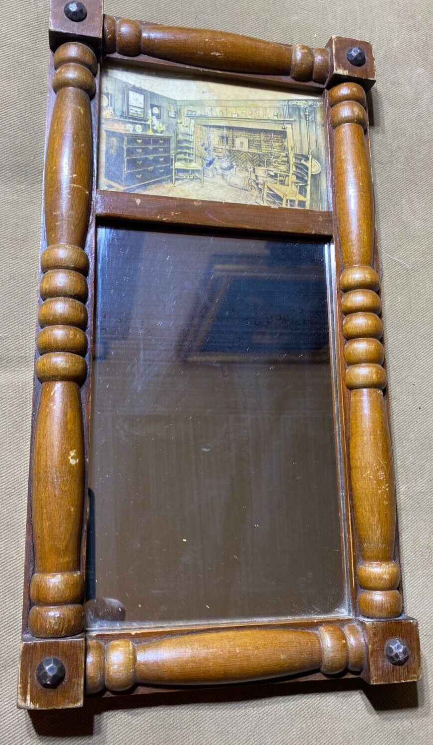 Small Antique 1939 Massachusetts Folk Art Mirror – 7.0″ W x 13.5″ L x 1.25″ D