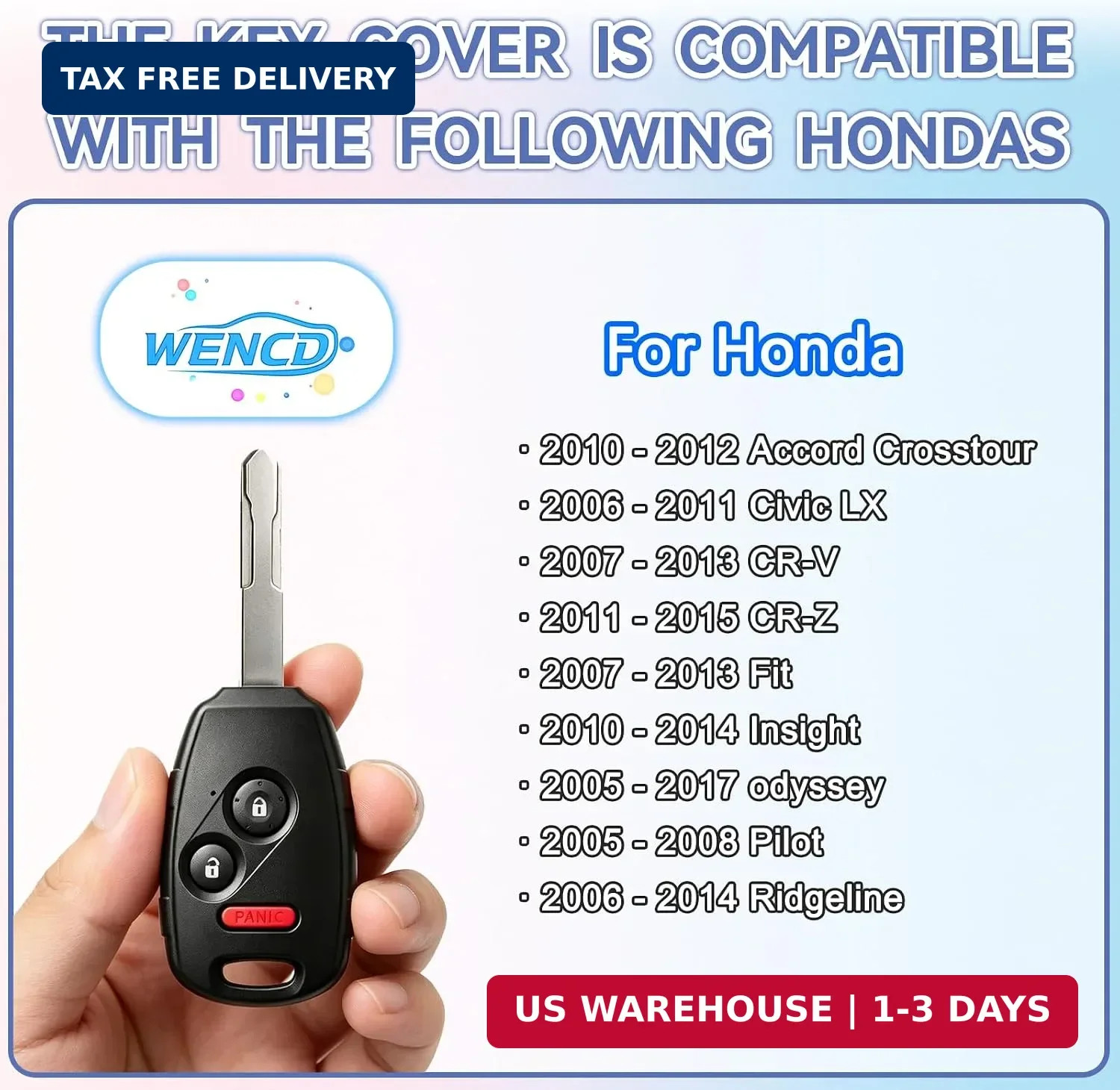 Key Fob Cover Shell Compatible with Honda Accord 2010-2012,Civic EX 2006-2011,Pi