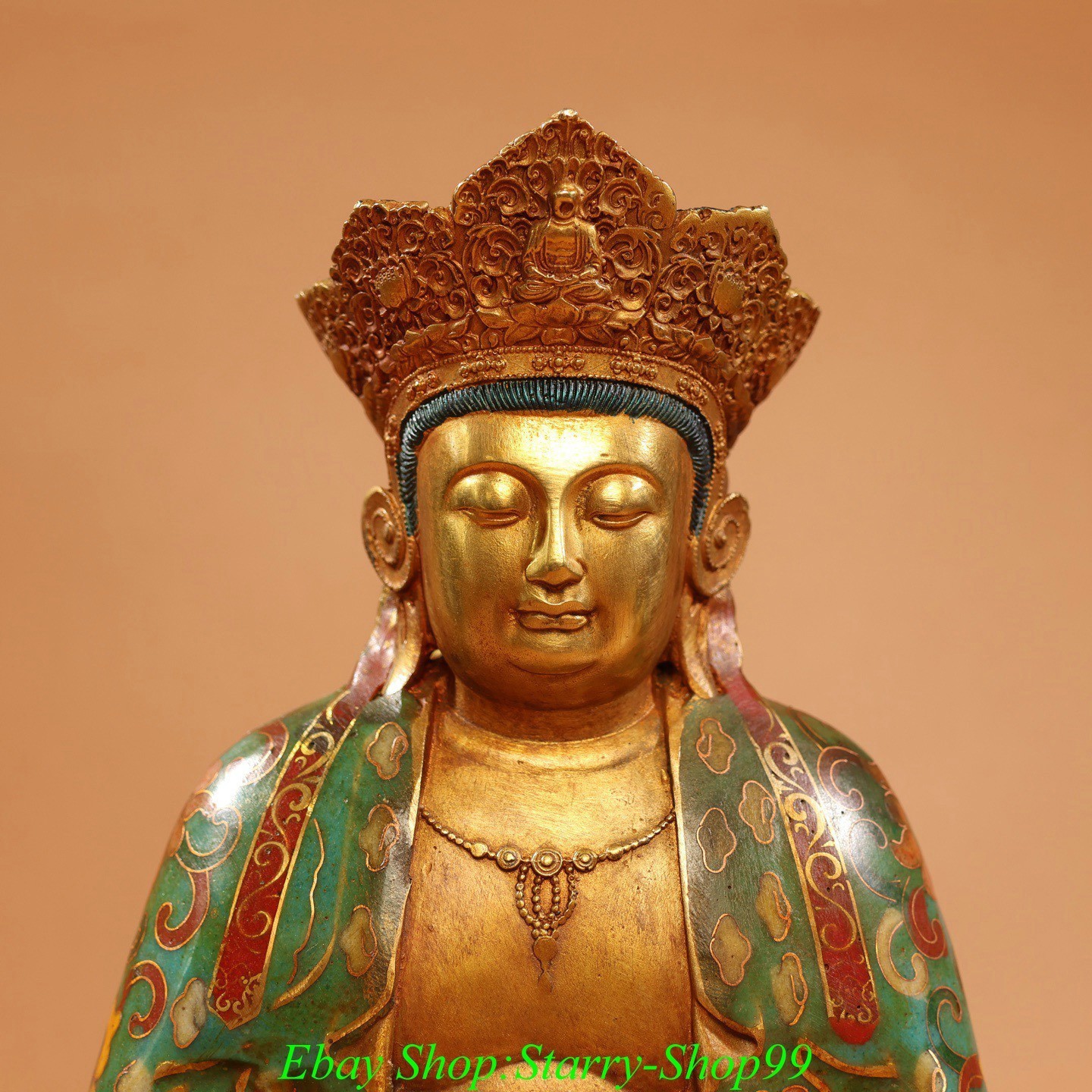 8.6″ Old China Buddhism Cloisonne Enamel Seat Kwan-Yin Guan Yin Goddess Statue