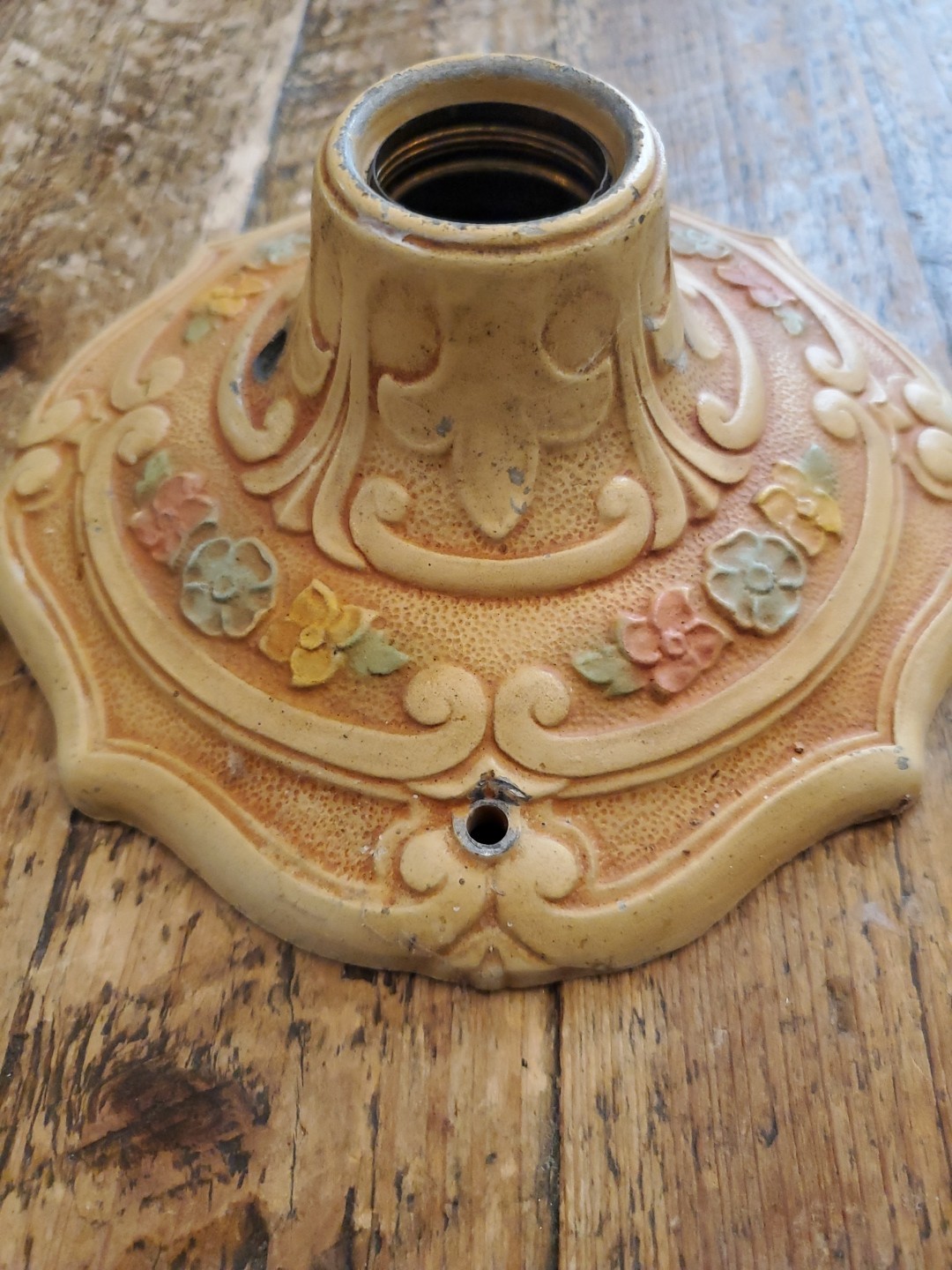 1920-30s Cast Iron Flush Mount Fixture Single bulb Antique VICTORIAN floral