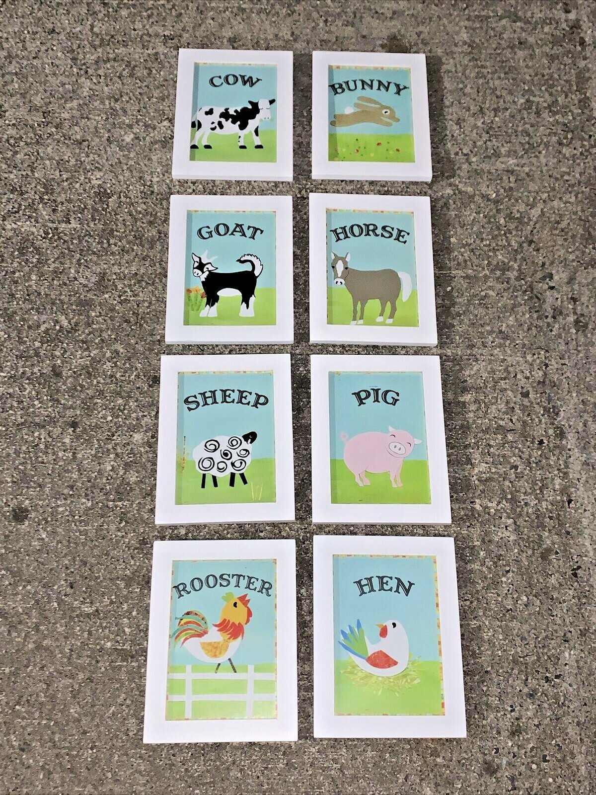 Vintage Farmhouse Animals Barnyard Wall Framed Art Easel or Hang SET 8 ❤️sj3j7