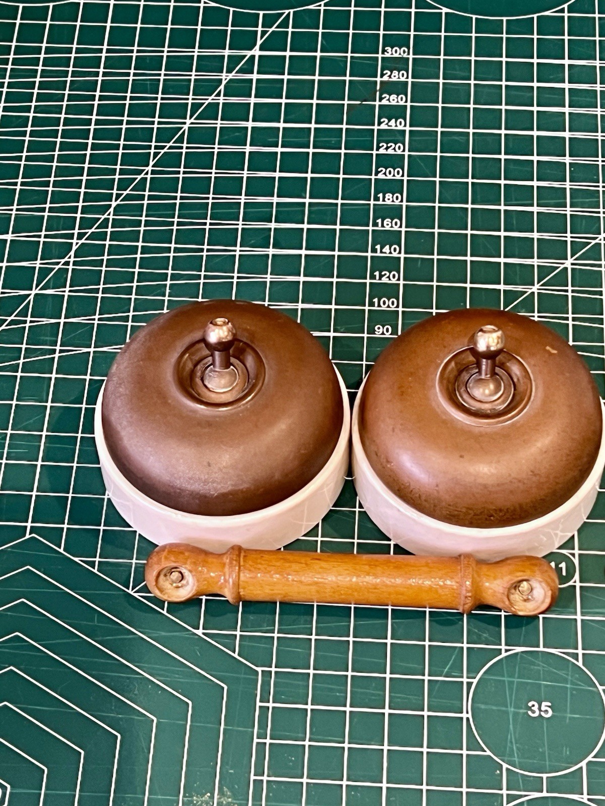 Antique Toggle Switch Brass and Porcelain Double Dolly Switch