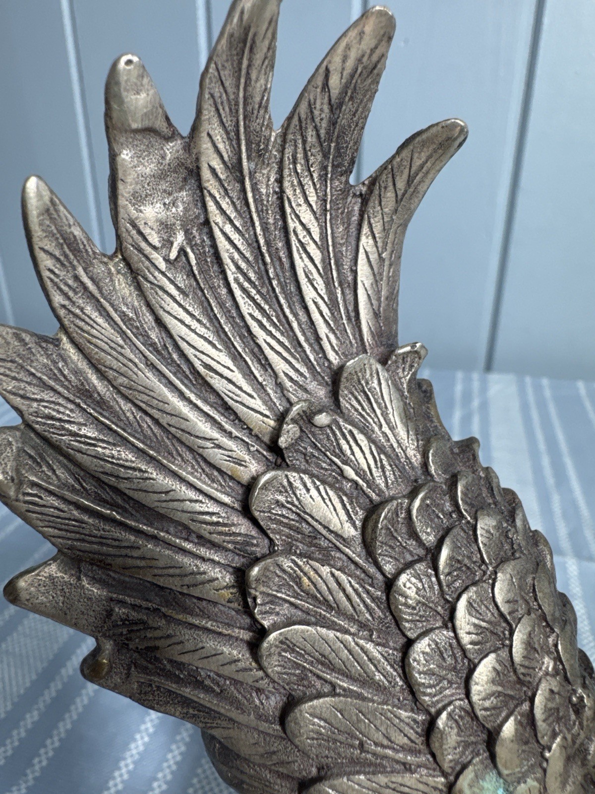Antique Chinese Eagle Sculpture Silver Pl. Heavy Bronze Marked c1800-1911 RARE ￼