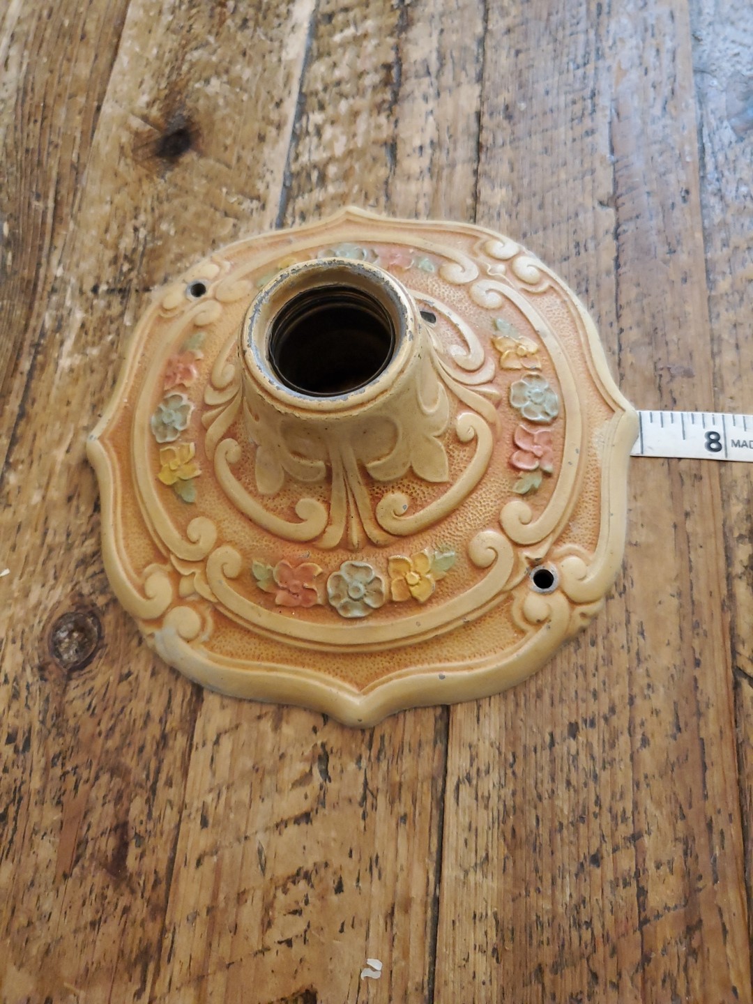 1920-30s Cast Iron Flush Mount Fixture Single bulb Antique VICTORIAN floral