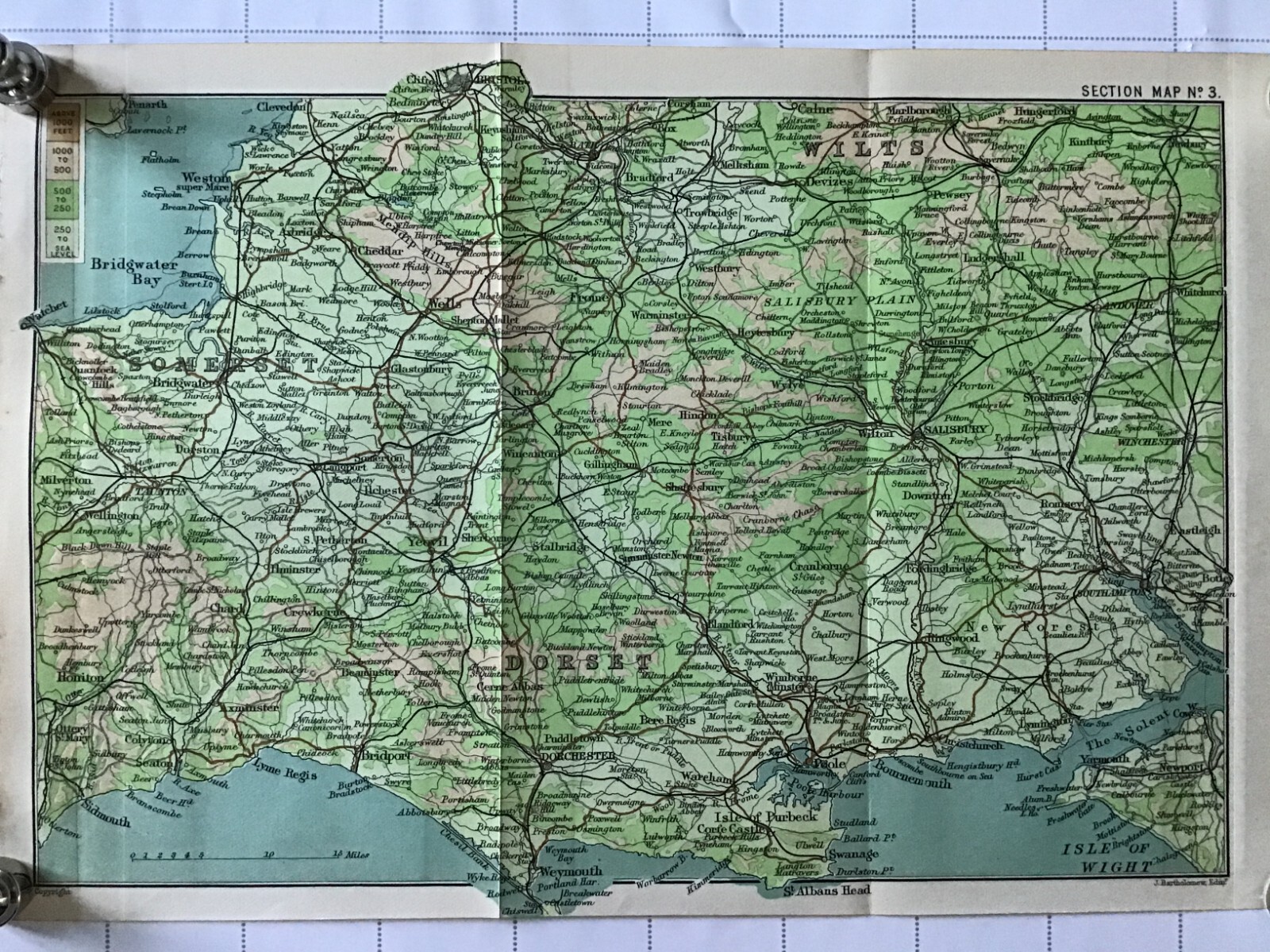 BRISTOL to SOUTHAMPTON 1902 Original Antique County Map, England Bartholomew