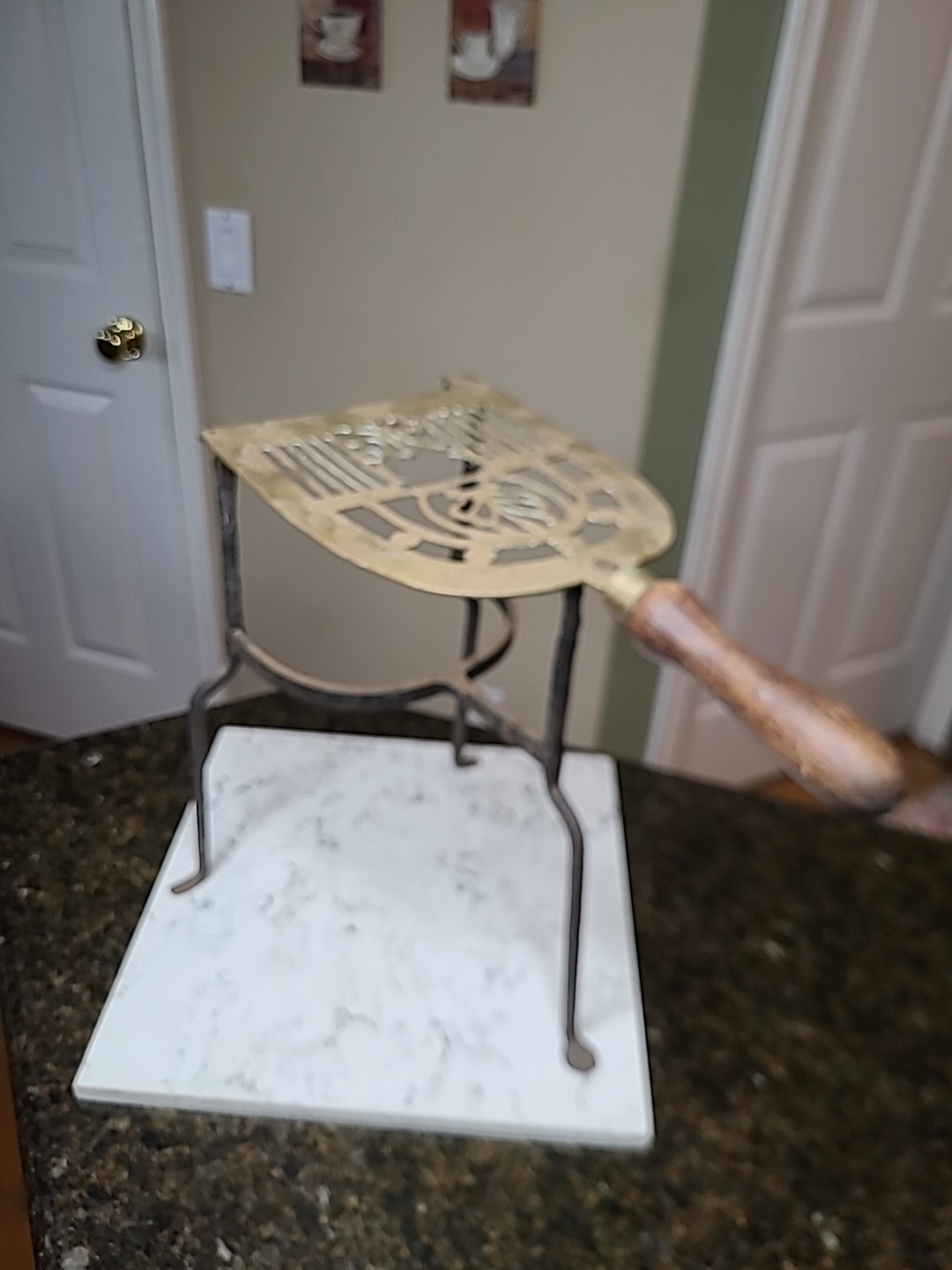 Fireplace TRIVET Kettle Stand Solid Brass & Wrought Iron Penny Foot 12″ Tall