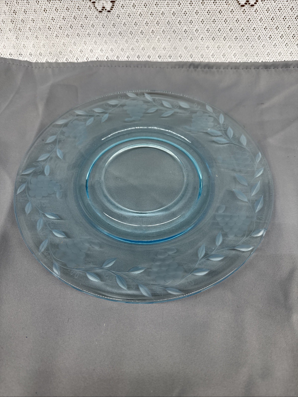 Depression Glass, Blue With Grapes And Leaves Design 10 1/4 Inches