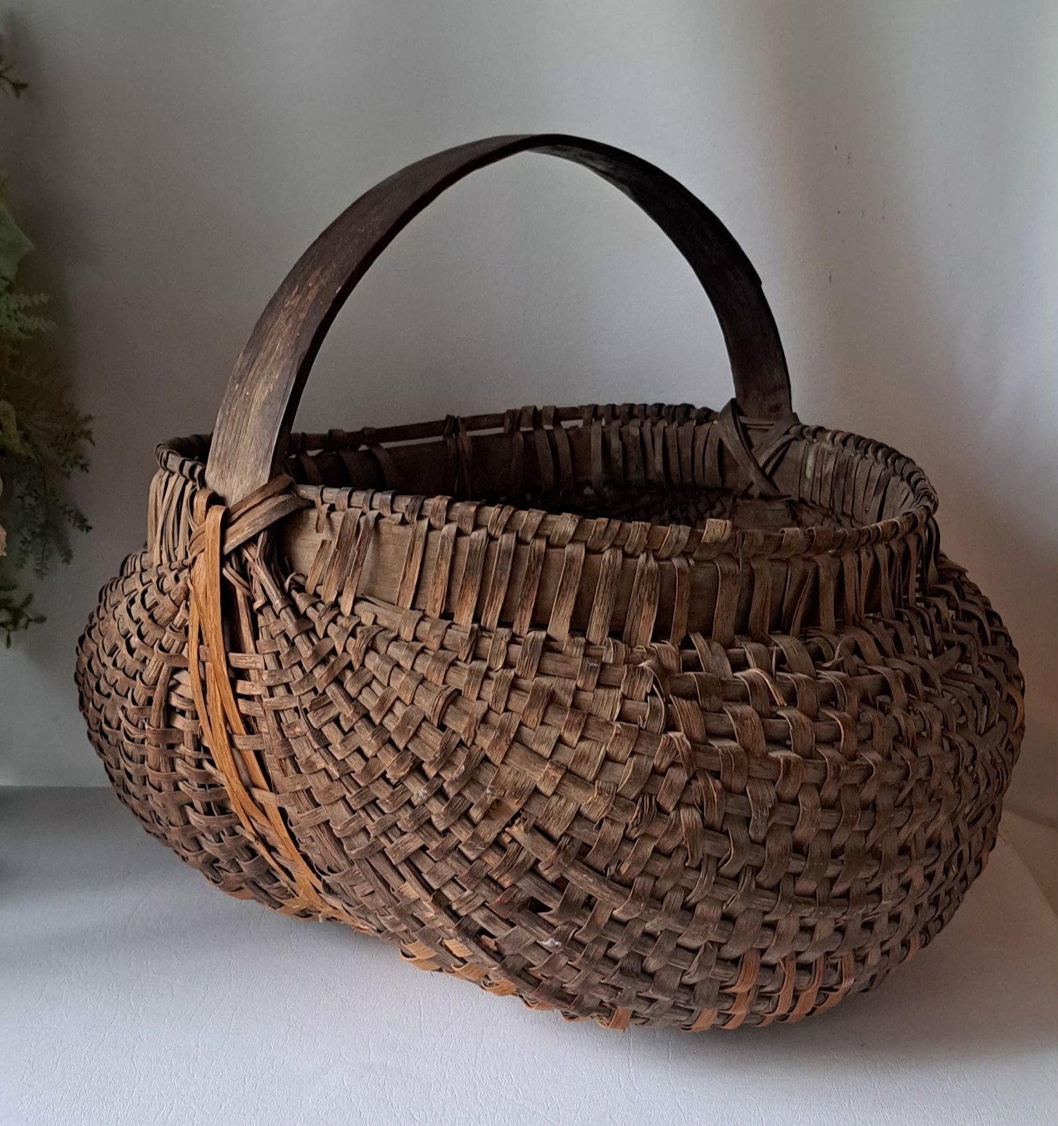 Antique 1800’s Splint Oak Woven Buttocks Gathering Basket~XL Oversized