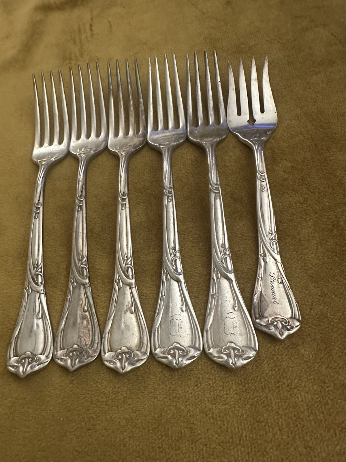 Reed & Barton Modern Art Silverplate (6) Forks (some With Monos)