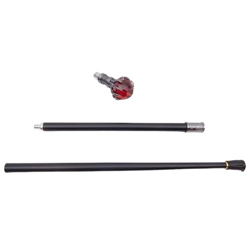 Steampunk Silver Clasp Red Artificial Ball Handle Cane/Walking Stick 93cm New