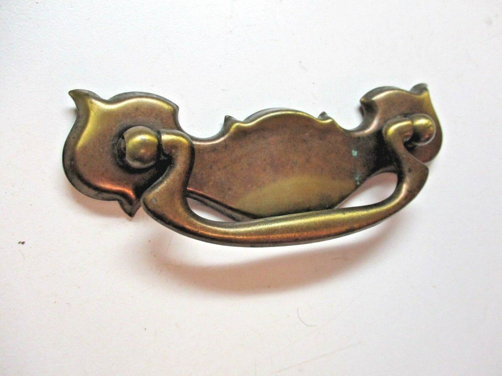 1950s Drawer Bat Drop Bail Pull Handle Dark Aged Brass 3″ Centers 1 VTG MCM Mid