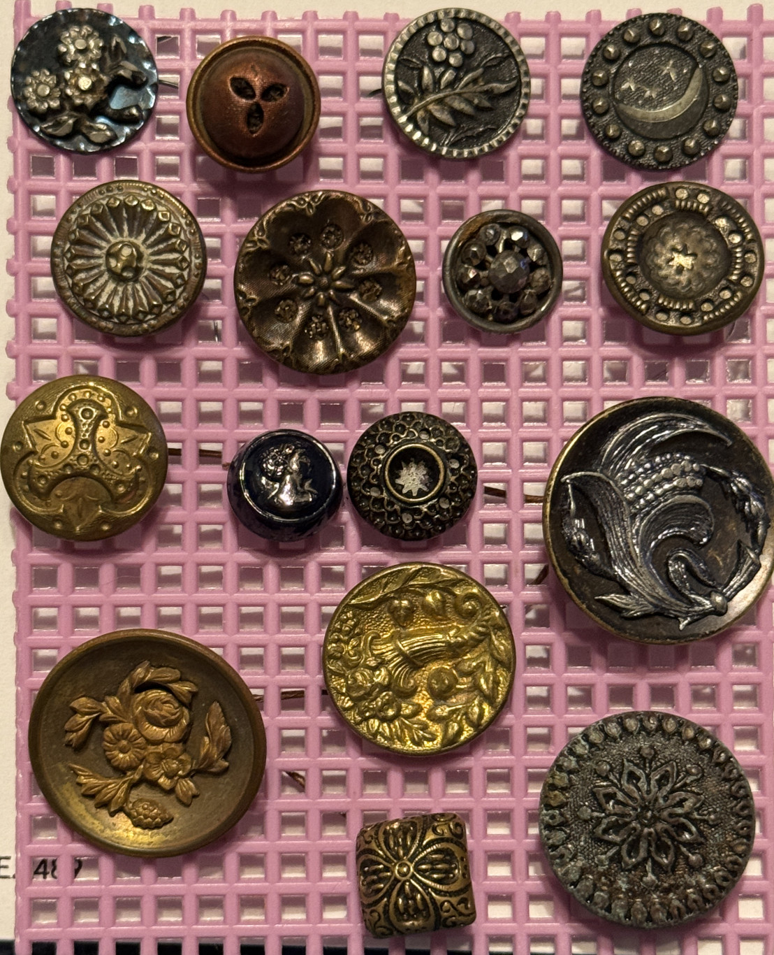 16 ANTIQUE Victorian STARS + MOON + Blue Tinted + Cut Steel + Flowers + Square