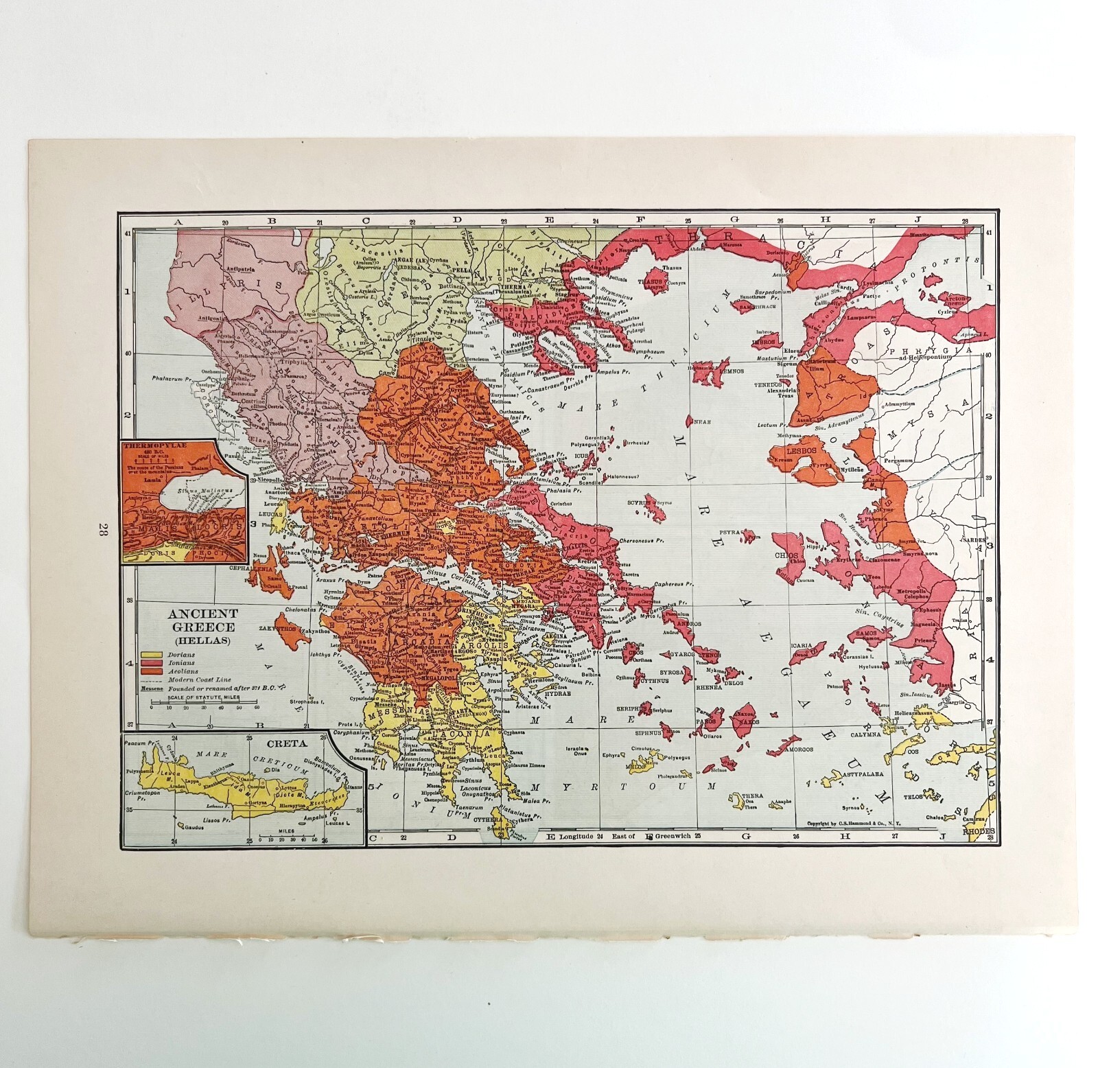 Map 300 BC Ancient Greece Hellas 1938 Atlas Print Dorian Ionian Aeolian DWU7