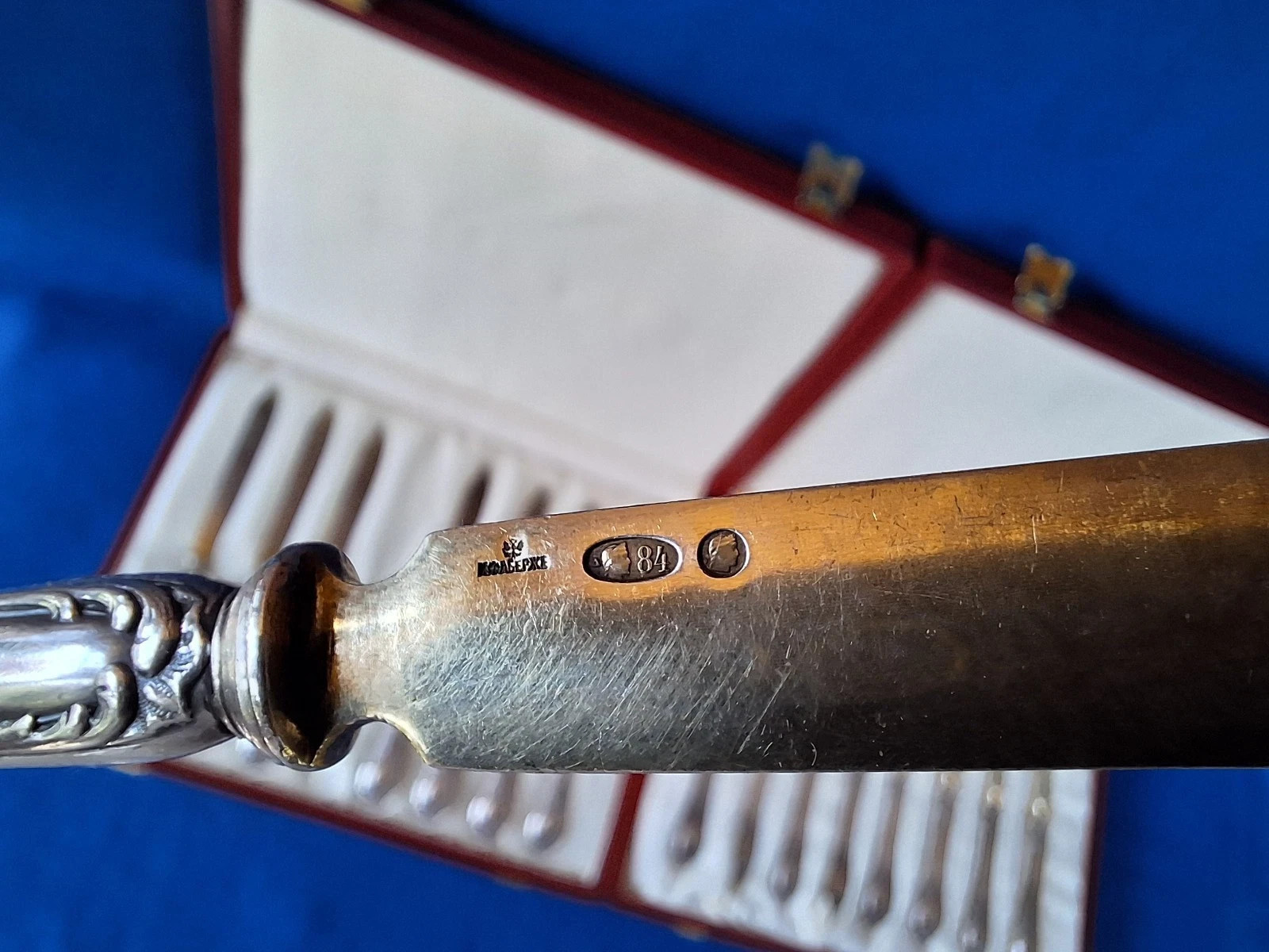ФАБЕРЖЕ ORIGINAL GILT SET SILVER 84 RUSSIAN FAMOUS “KF” FABERGE IMPERIAL ANTIQUE