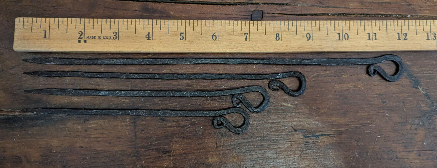 Antique 18th 19th C Fireplace Meat Cooking Skewer Set w/ 4 Skewers 12″ Primitive