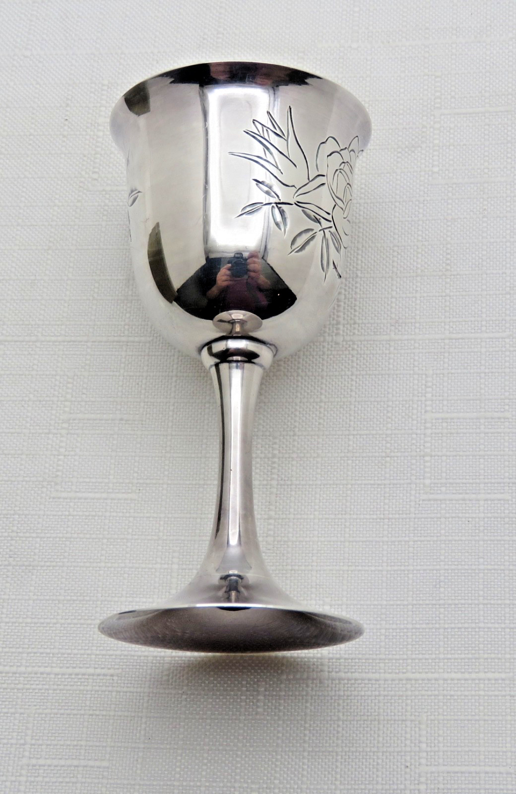 Vintage Chinese Export Solid Silver Wine Goblet in Fitted Box Signed