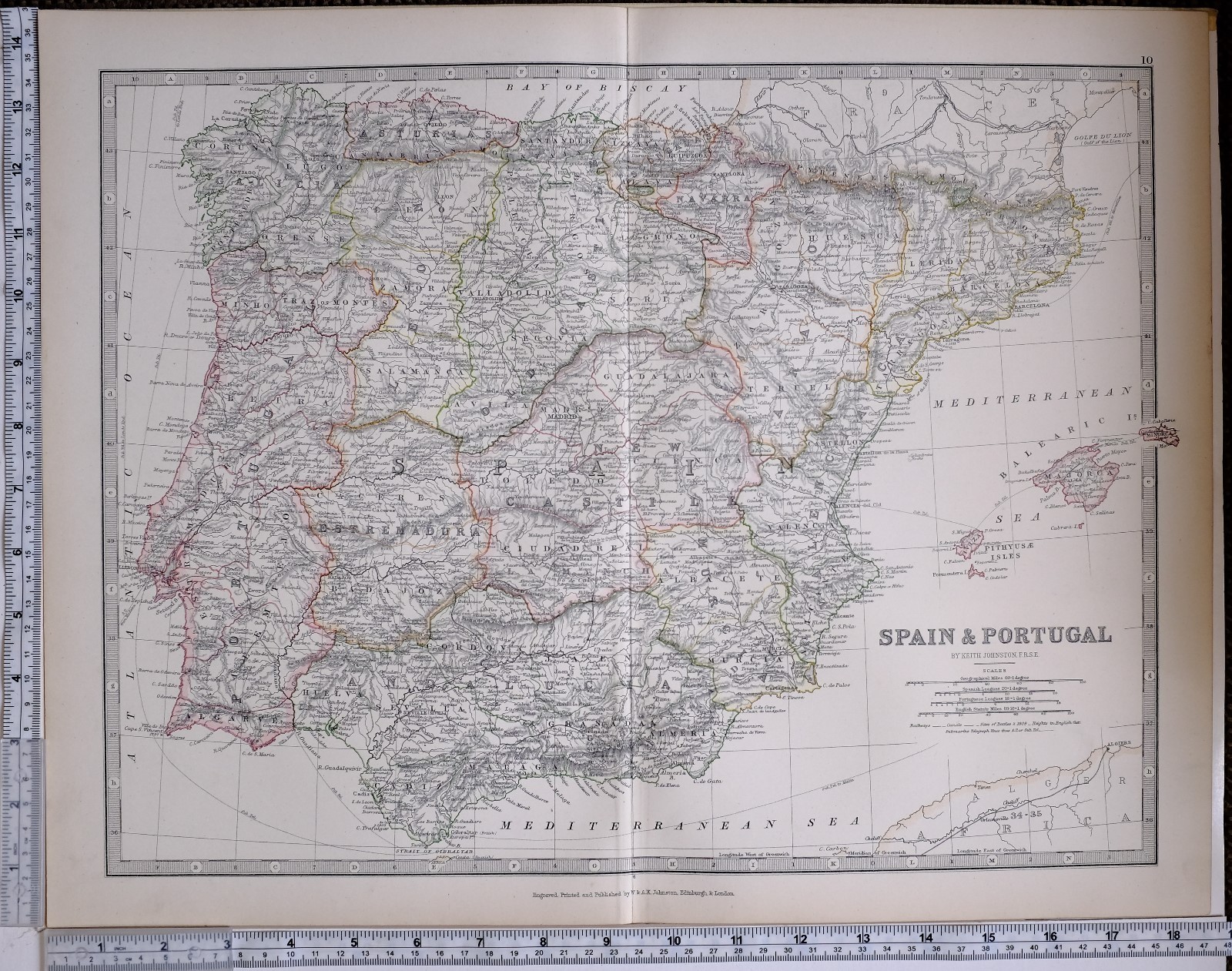 1881 LARGE ANTIQUE MAP SPAIN & PORTUGAL NEW CASTILE ANDALUCIA ESTREMADURA