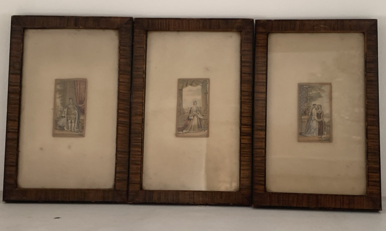 Antique Le Blond Regal Needle box Prints set Queen Victoria Prince Albert Framed
