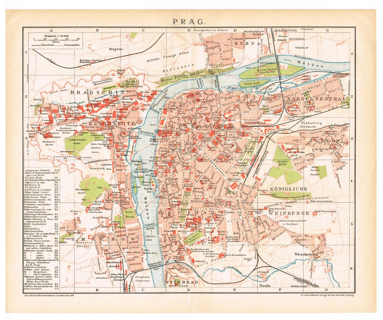 PRAGUE 1894 CZECHIA Böhmen CZECH Antique Original m city plan Čechy