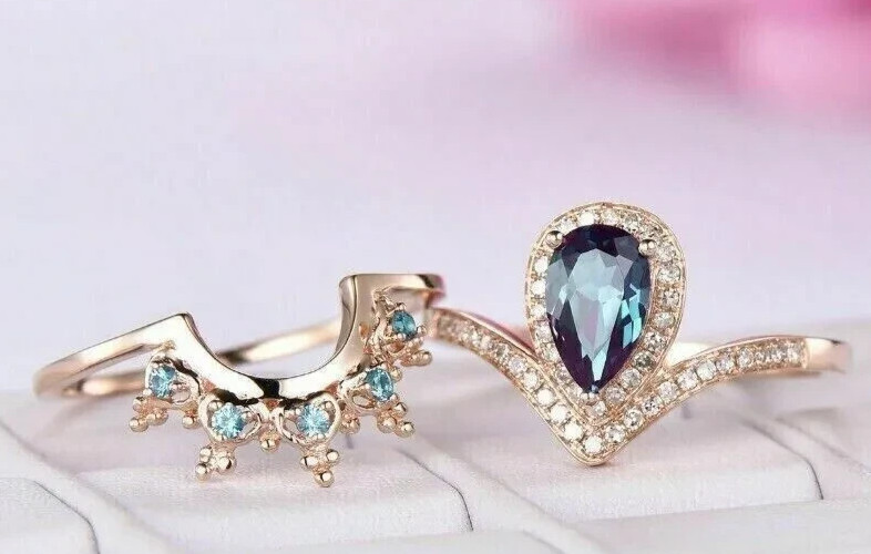 London Blue Topaz Engagement Ring 14k Rose Gold Plated 3Ct Pear Cut Lab Created