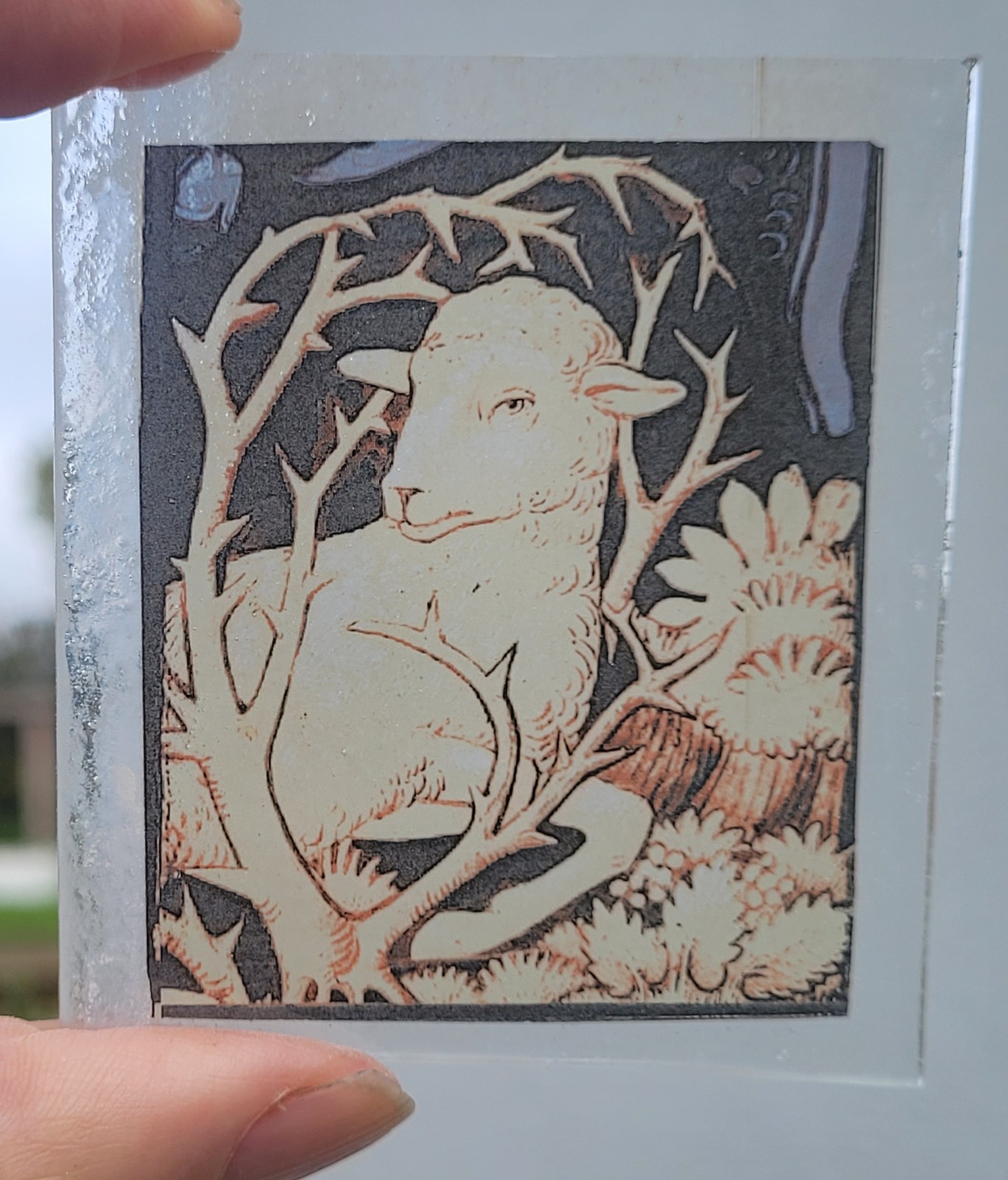 Stained Glass Lamb kiln fired antique pane sheep sacrificial