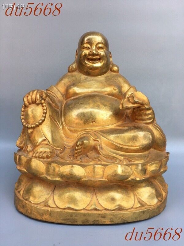 10.8″Chinese Buddhism temple bronze big belly smiley Maitreya Buddha statue