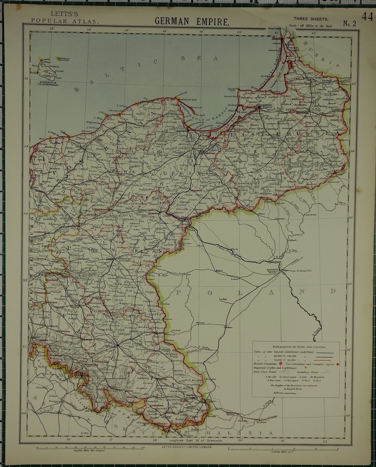 1883 LETTS MAP ~ GERMAN EMPIRE POSEN POMERANIA EAST PRUSSIA DANZIG