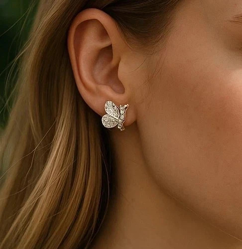 Butterfly 2Ct Round Cut Lab Created Diamond Stud Earring 14k White Gold Plated