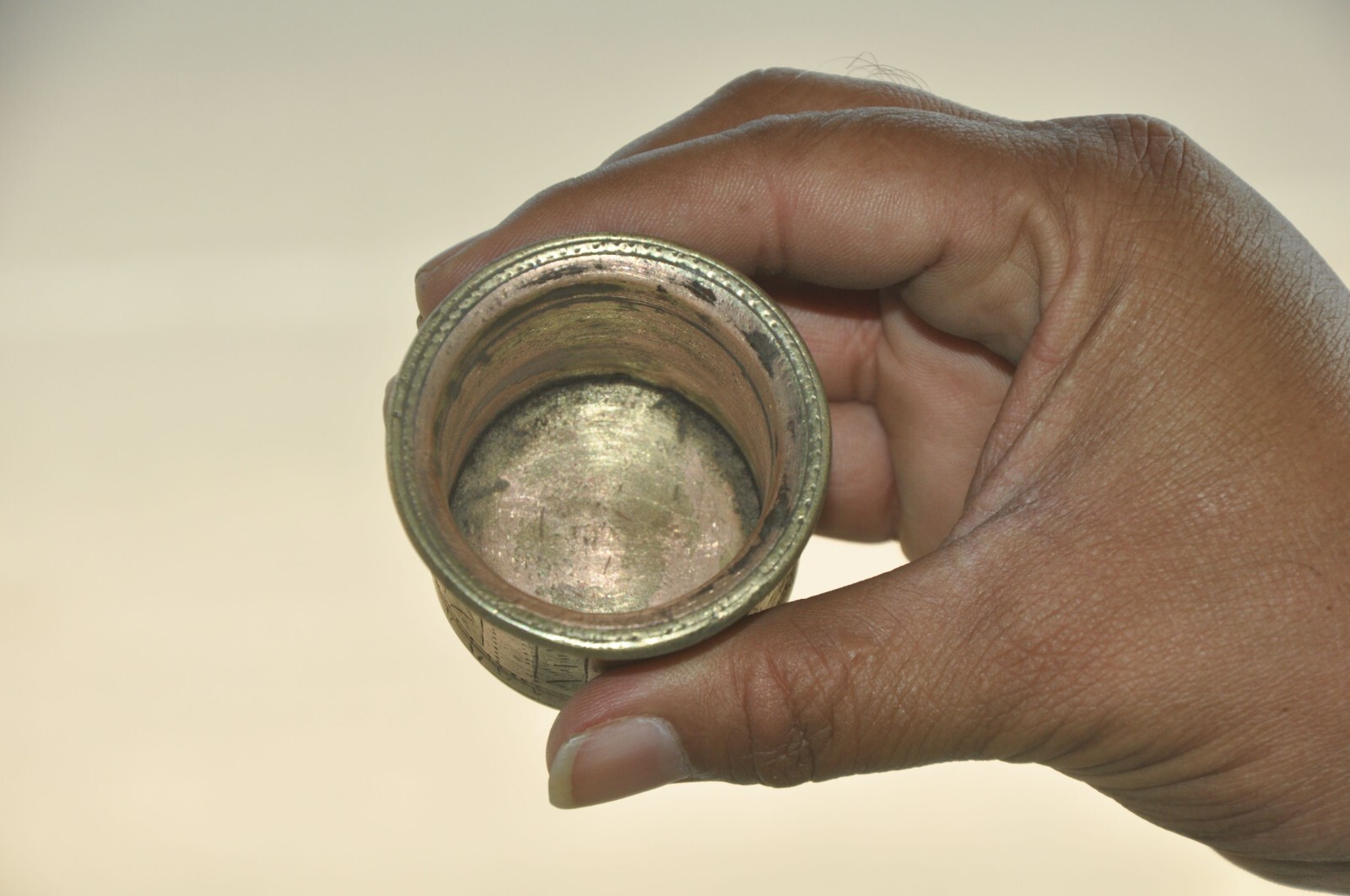 Vintage Small Engraved Handcrafted Brass & Copper Holy Water Pot