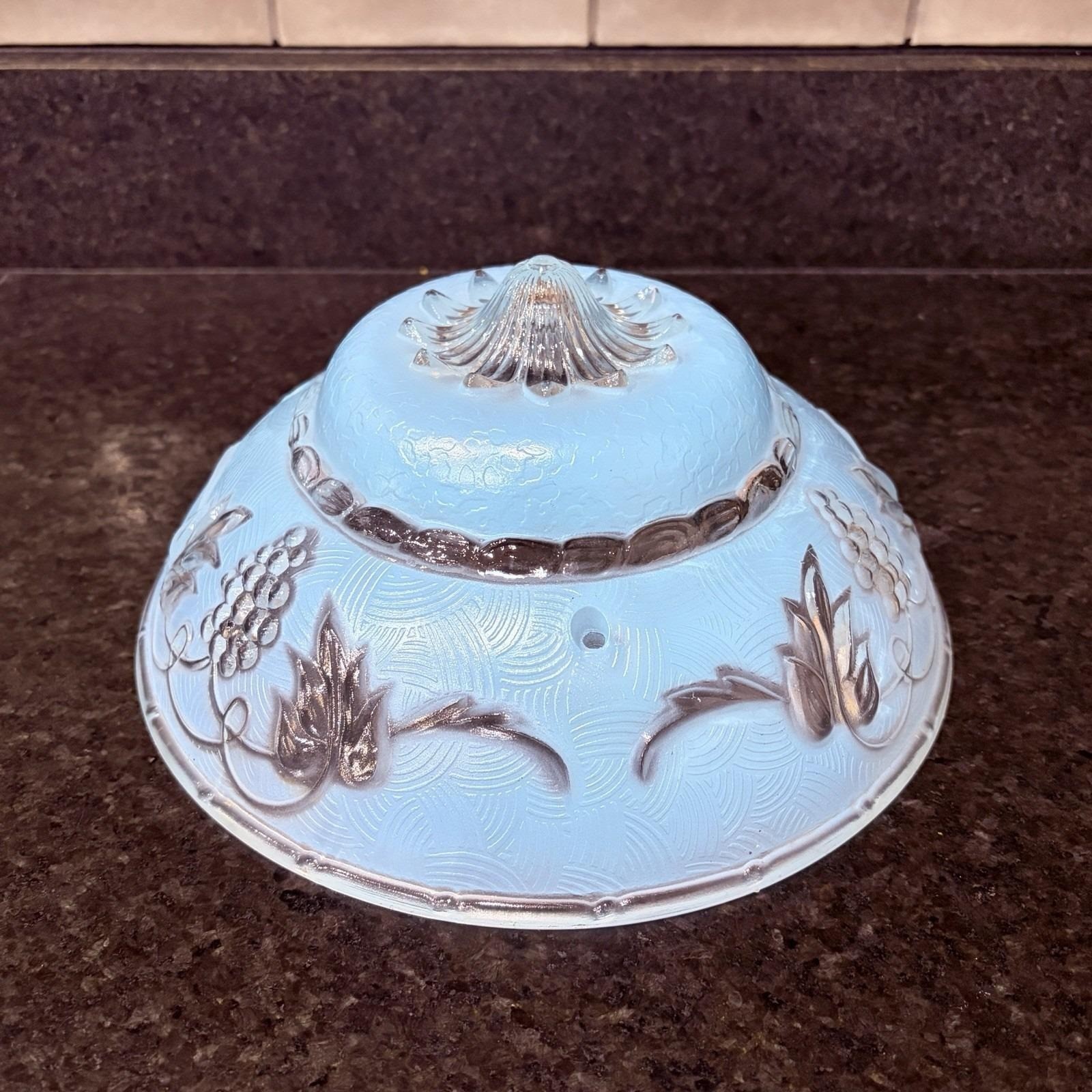 Art Deco Blue And Clear Glass Light Fixture Globe Vintage