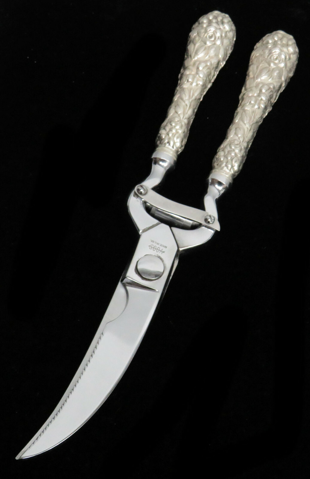 STIEFF ROSE PATTERN STERLING SILVER HANDLES 10 3/4″ POULTRY SHEARS
