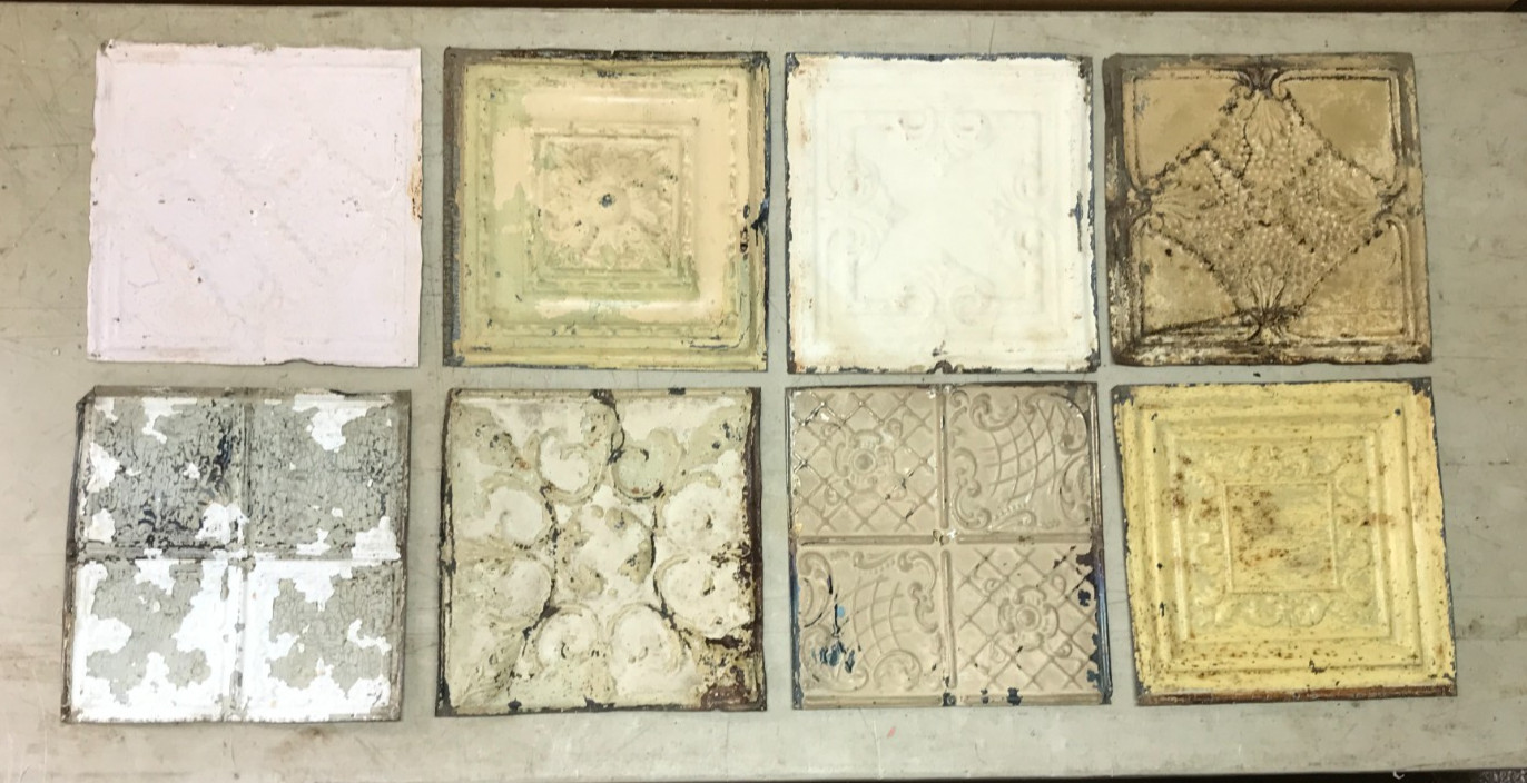 Antique 8 Sq. Foot Shabby Tin Ceiling 12×12 Ceiling Tin Panels VTG Old 766-26B