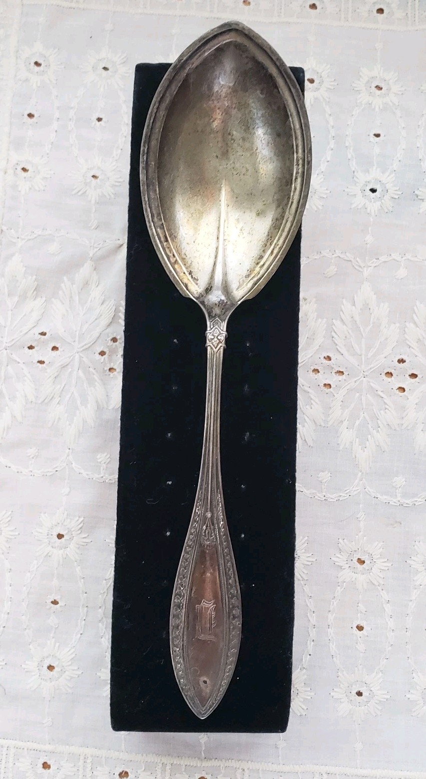 Antique Bigelow & Kennard Sterling Silver Serving Spoon Mono 8 inch 36 grams