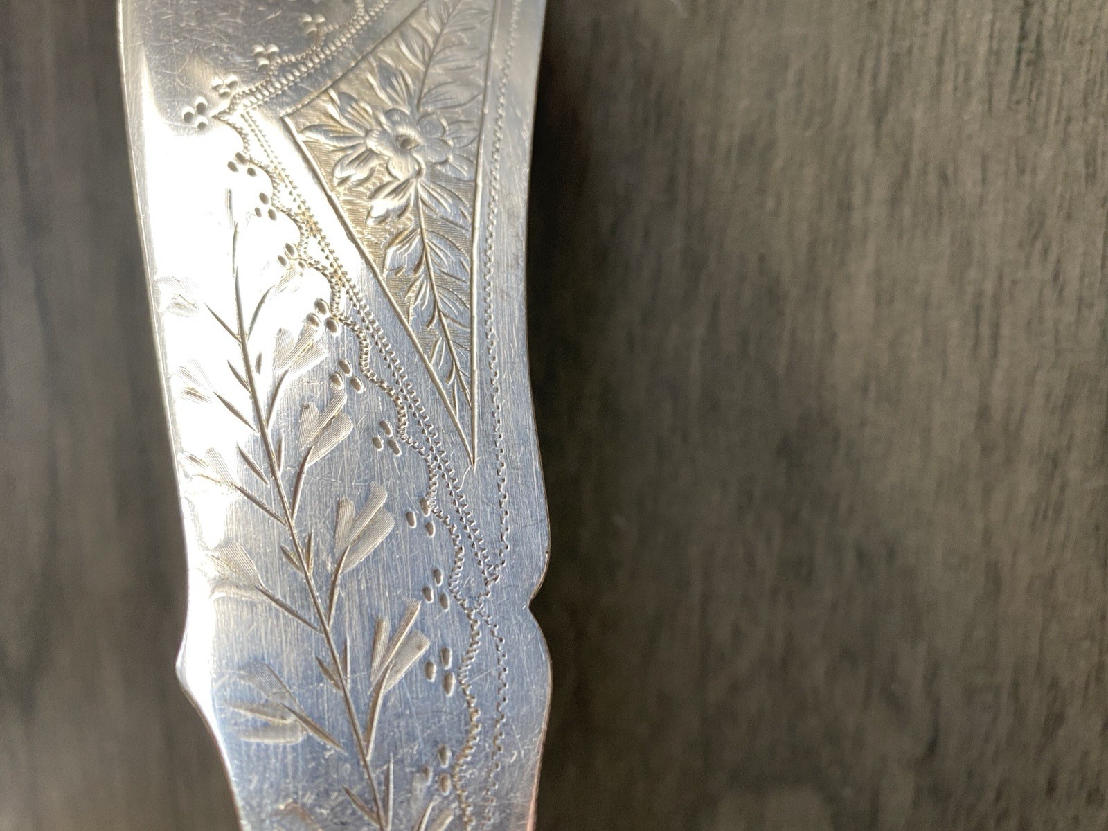 1894 Francis Charles? Sheffield Fish Knife Sterling Silver Ferrule Antler Blade