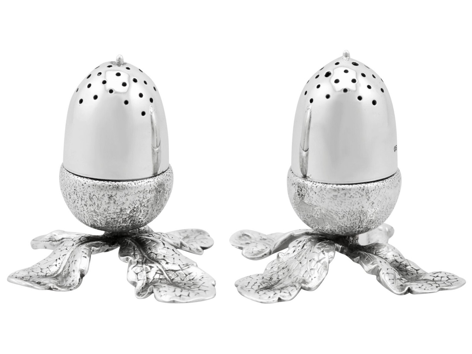 Victorian Pair of Sterling Silver ‘Acorn’ Peppers by Alexander Crichton 1881