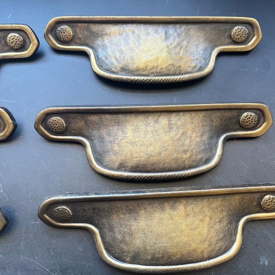 10 Vintage Cup Drawer Pulls Primitive Rustic Salvage w/ Natural Patina Brass