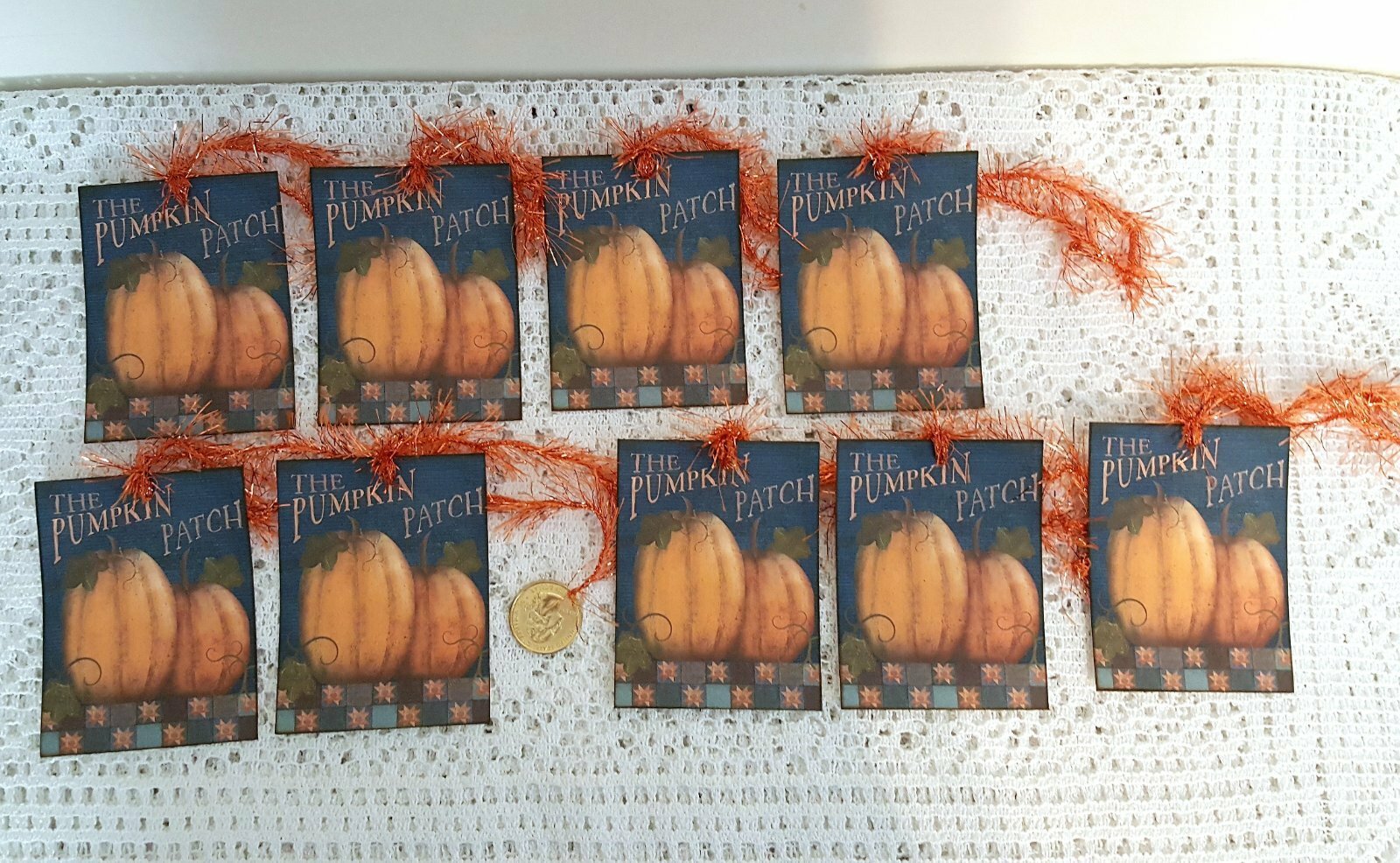 9~Primitive~Fall~Autumn~Pumpkin Patch~Fussy Cut~Linen Cardstock~Gift~Hang~Tags