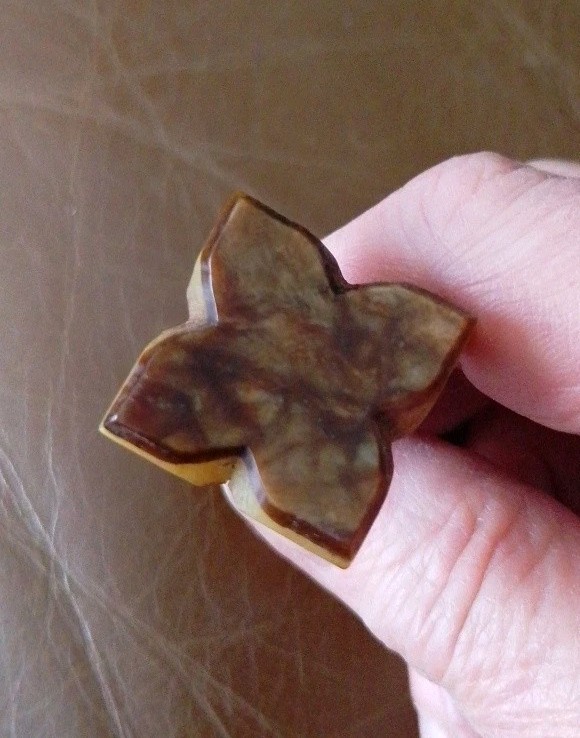 Old Coat Peg/ Handle Pull Cabinet Door (possibly Tigers Eye) 4 leaf clover shape
