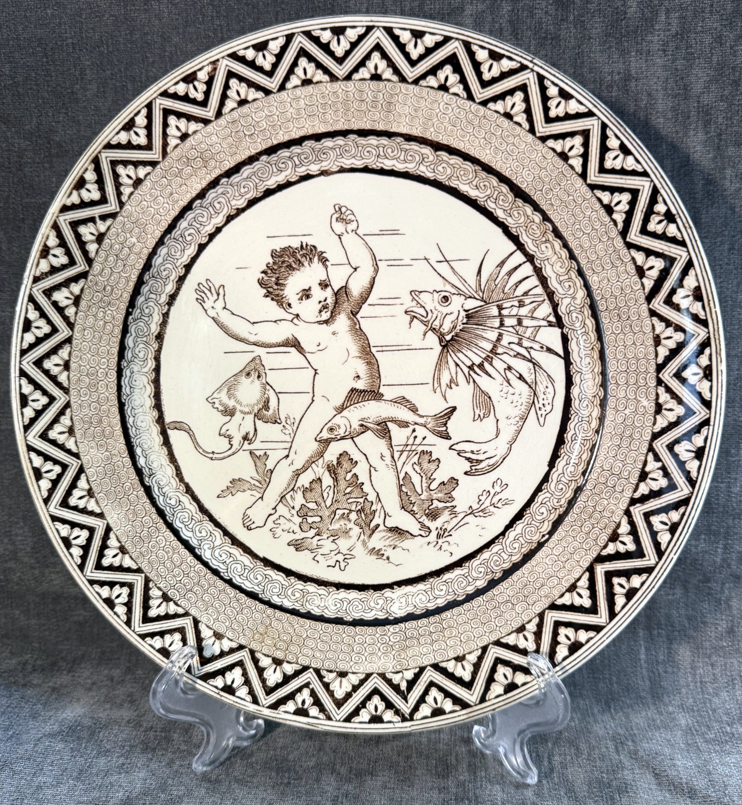 Wedgwood Aesthetic Fishes with Boy or Young Neptune Series Plate Devilfish 1879