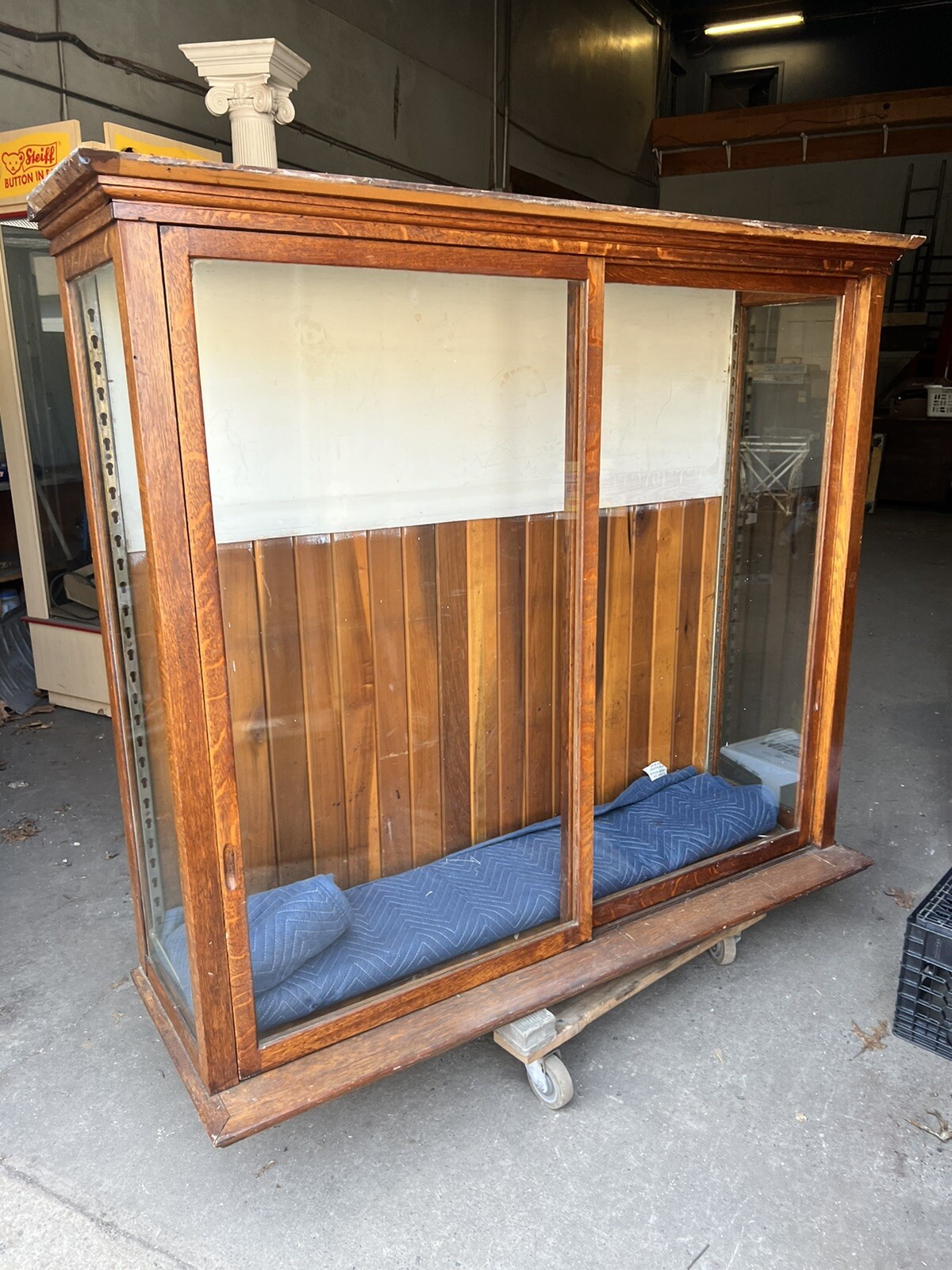 c1890 vintage quartersawn Oak glass country store case sliding Doors 54h 64w 21d