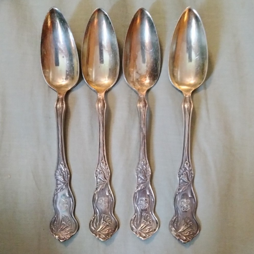mono’d 4 silverplated grapefruit fruit spoons ORCHID 1903 Simion & George Rogers