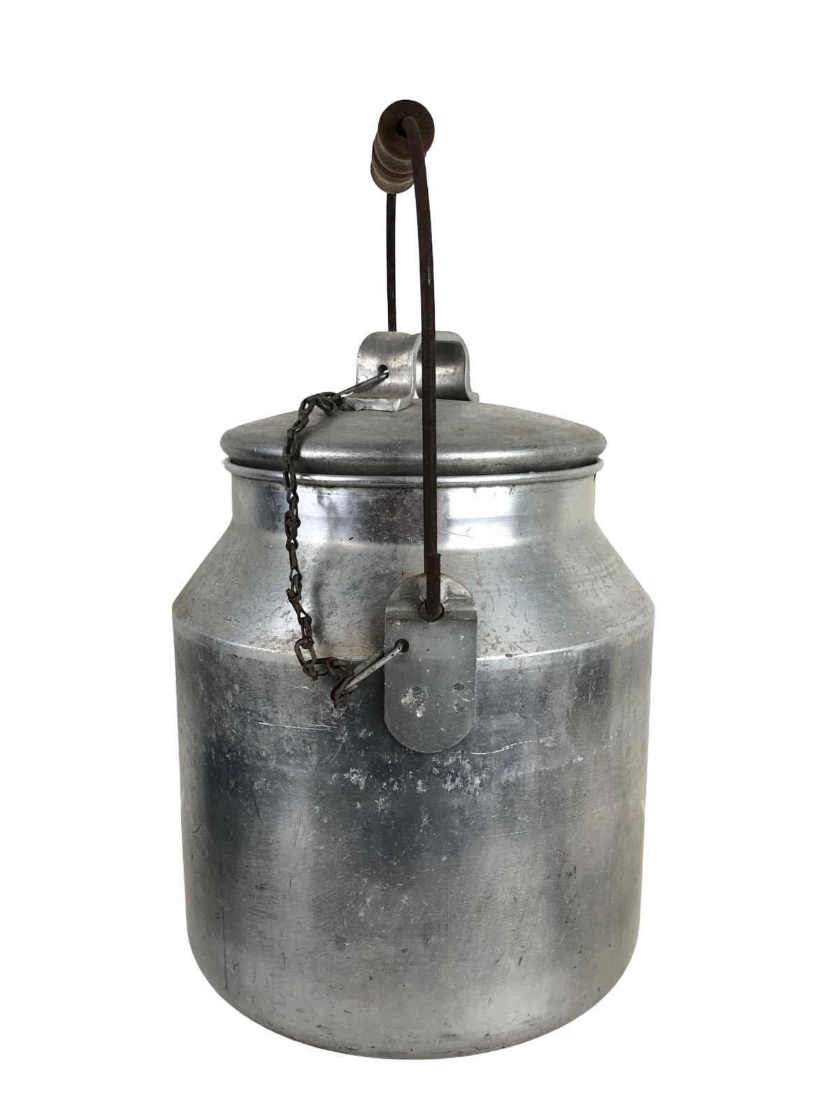 USN Nicro Aluminum Cream Pail Wooden Handle WWII Era Bucket 12 x 8 x 8″