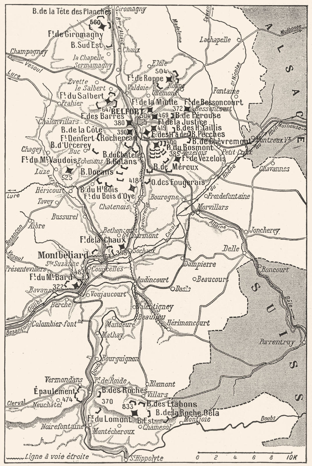 TERRITOIRE DE BELFORT. Camp Retranch� de Belfort 1900 old antique map chart