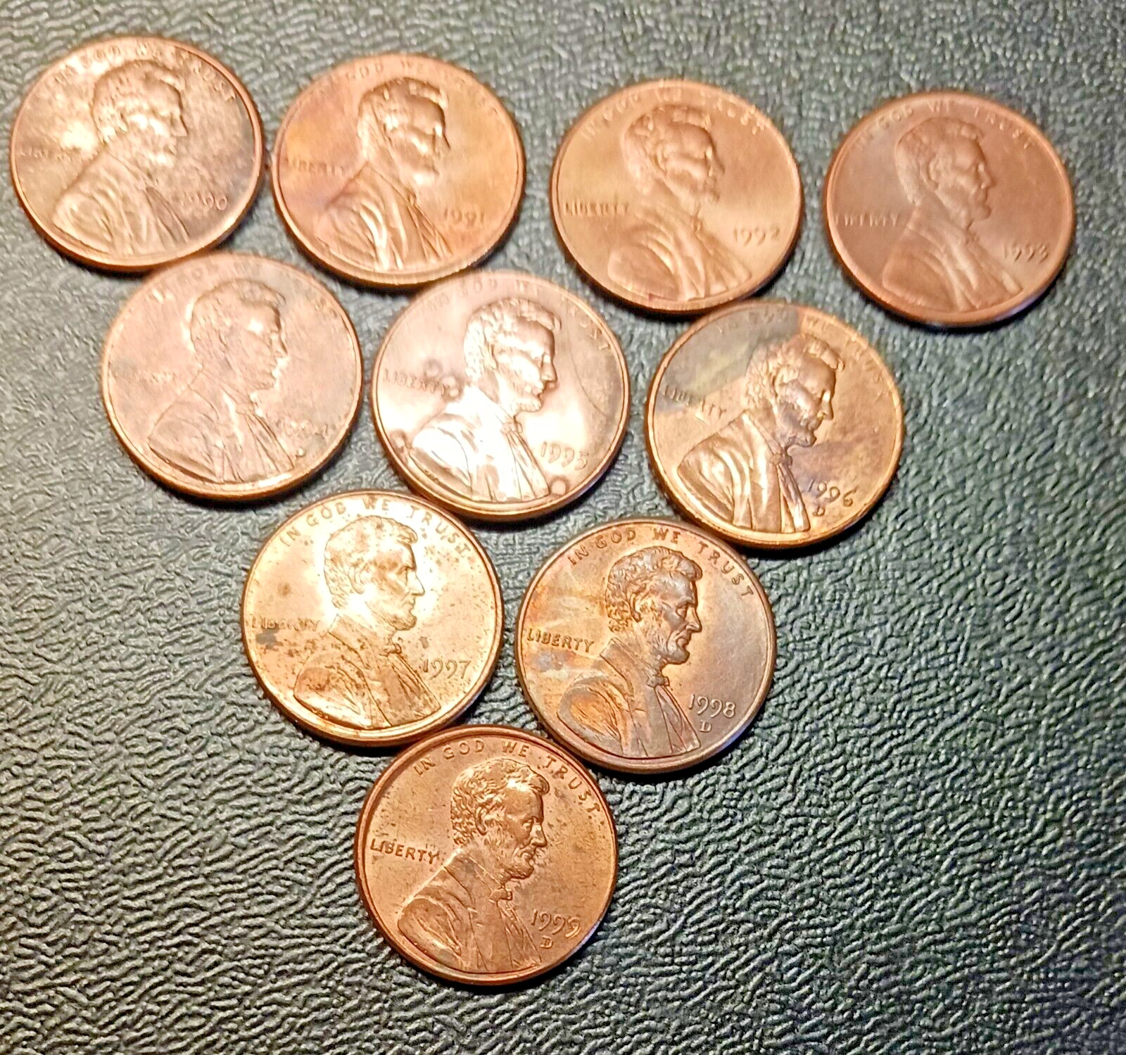 1990 – 1999 USA LINCOLN WHEAT PENNIES 1990-1999- LOT OF 10