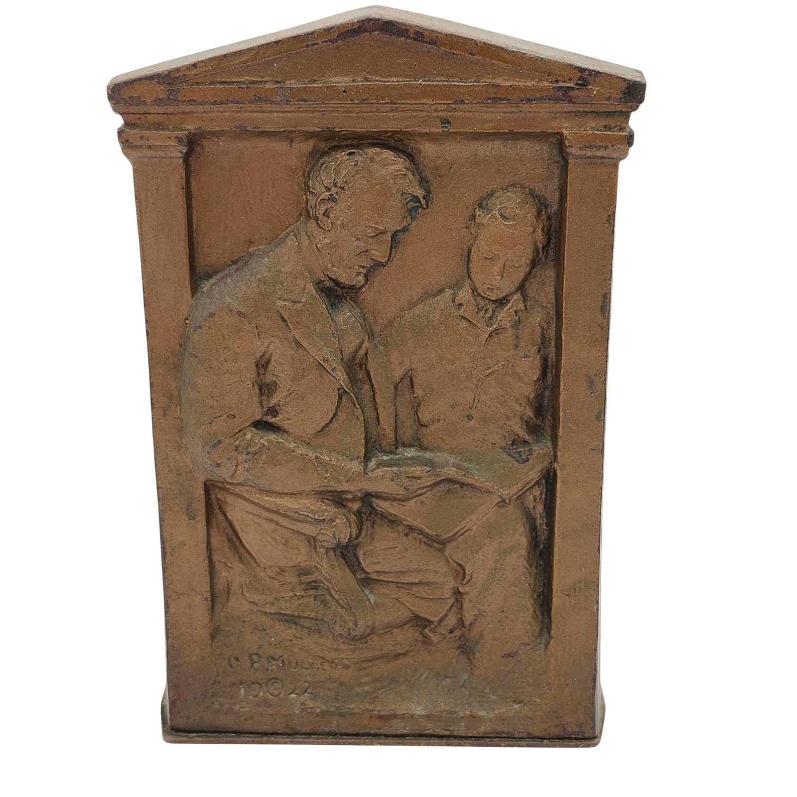 Decorative Arts League Lincoln Book End Bronze Abraham and Child Reading c1922