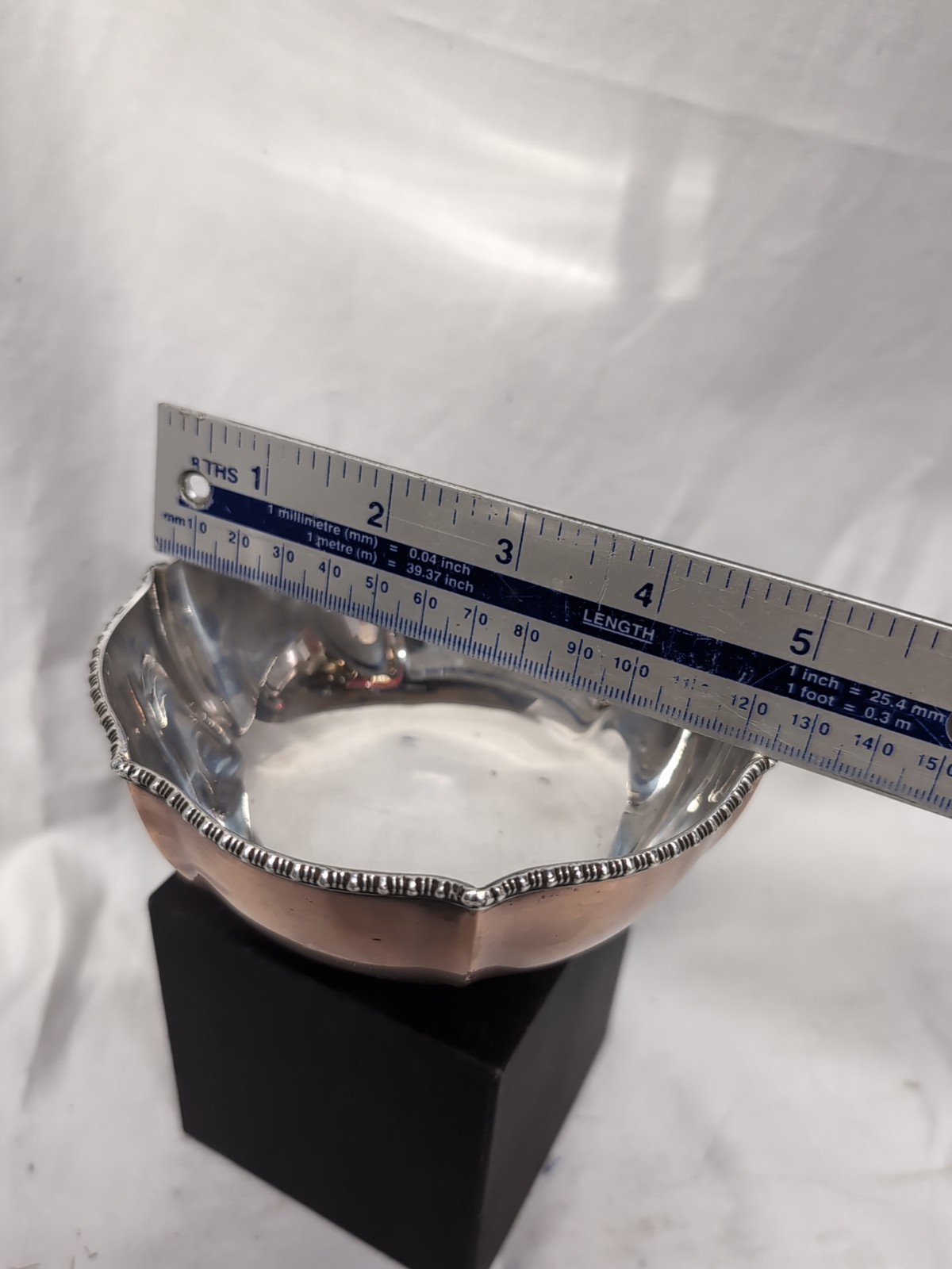 Lovely Antique Silver Lined Copper Dish Nice Quality Piece 5″ 0.2kg