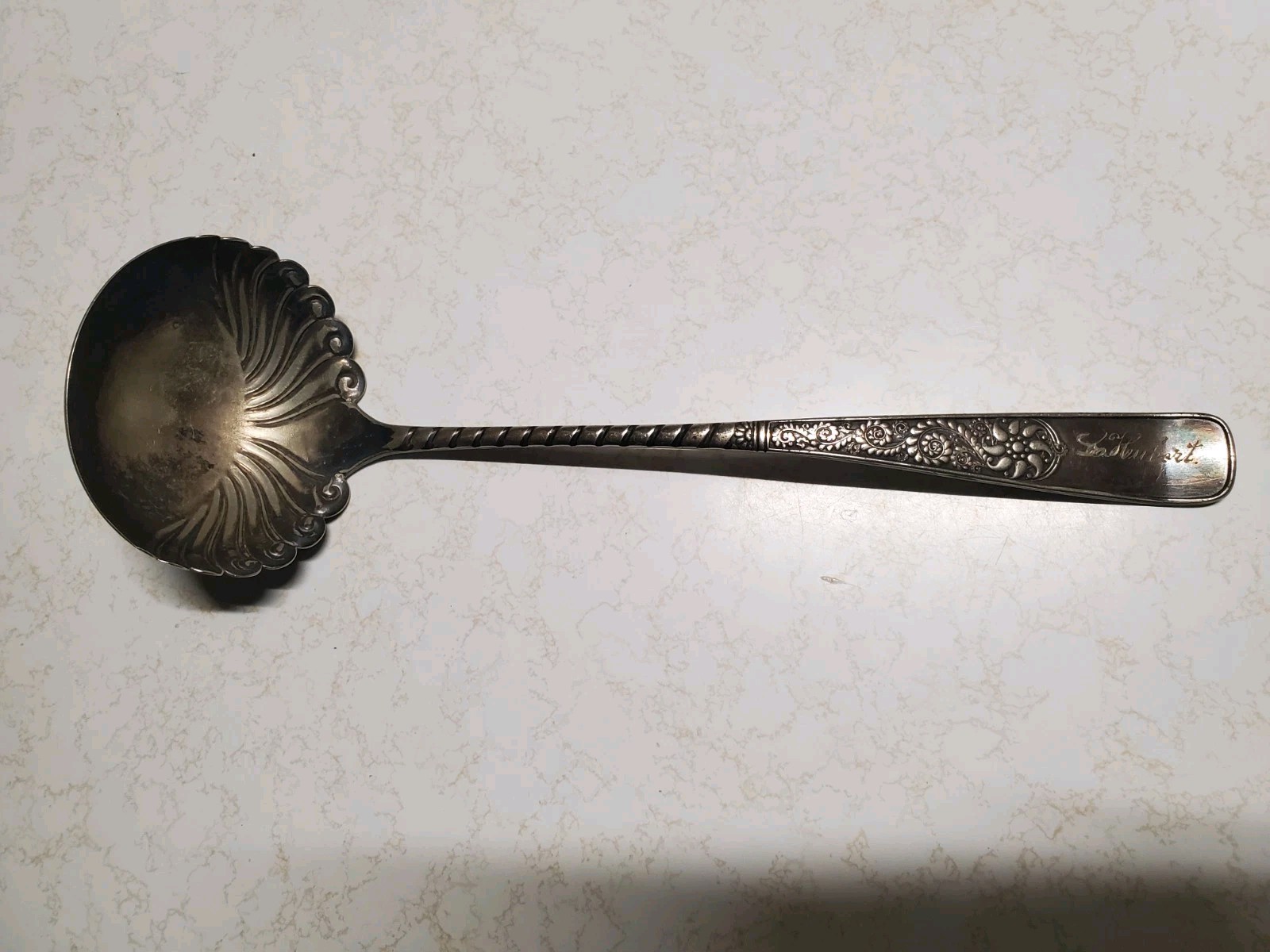 Assyrian by 1847 Rogers Silver plate Soup Ladle 12.5″ Engraved Wedding Gift