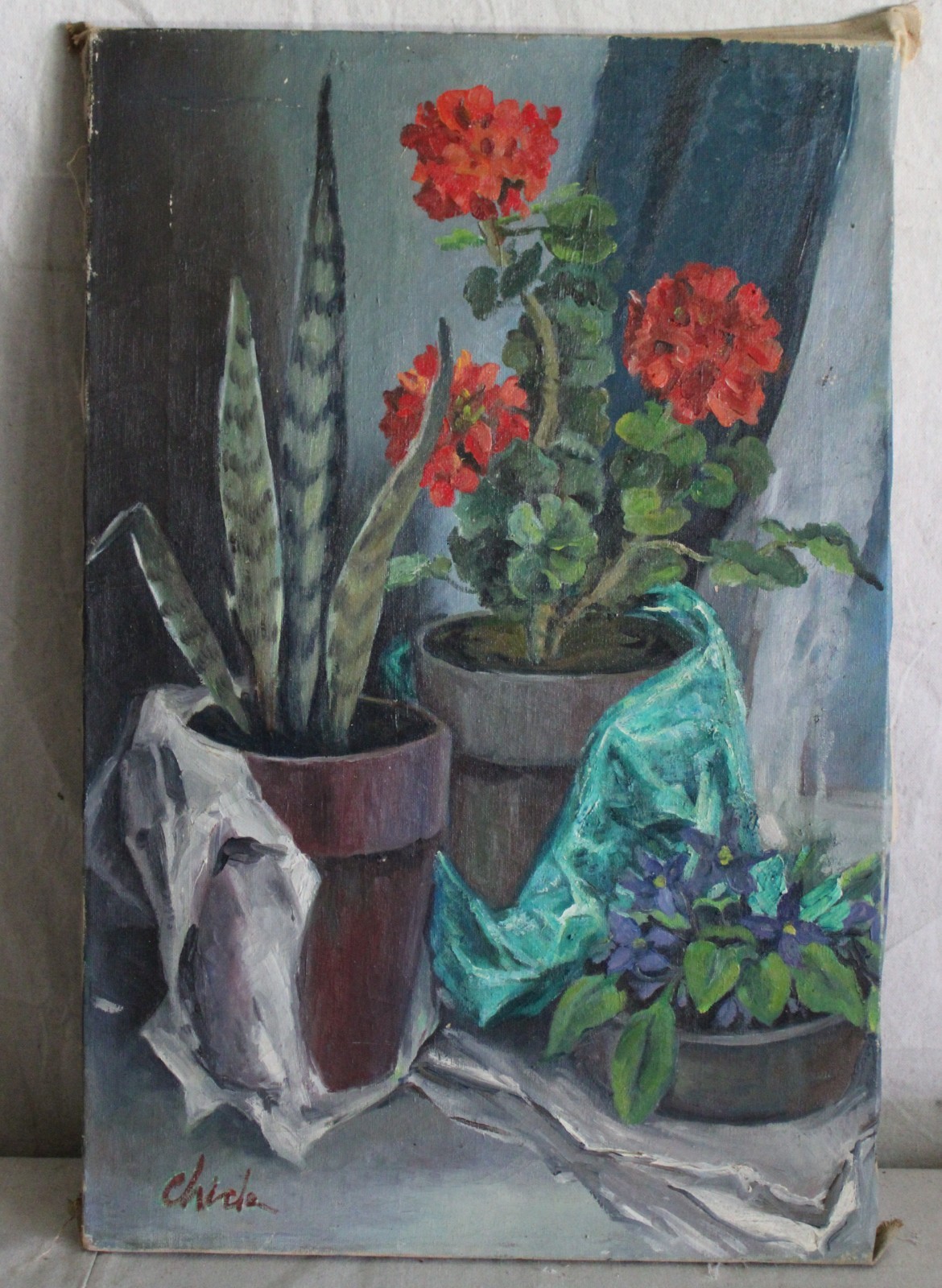 ANTIQUE STILL LIFE WINE HARVEST OIL PAINTING FRUIT SIGNED COUNTRY PRIMITIVE ORIG